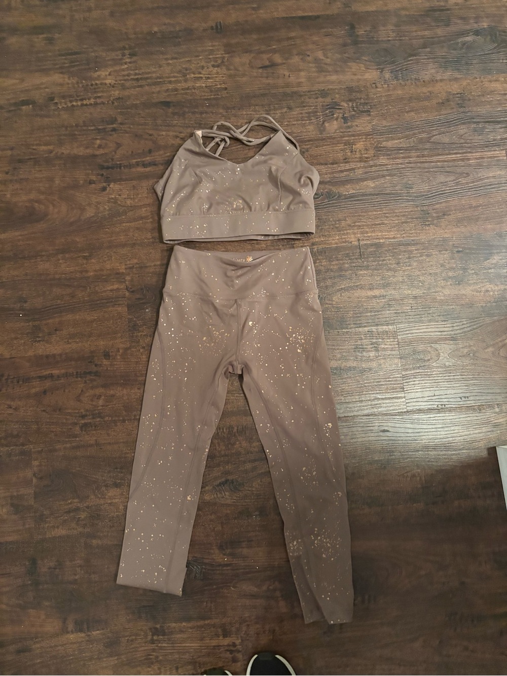 L'URV Taupe Leggings and Matching Sports Bra with Gold Speckle